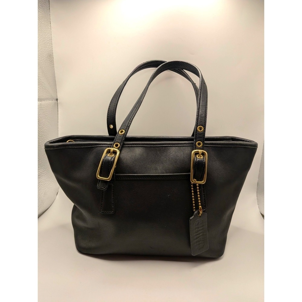 Vintage Y2K Coach Mini Leather Market Tote Bag Black #9846 Buckled Purse Bag